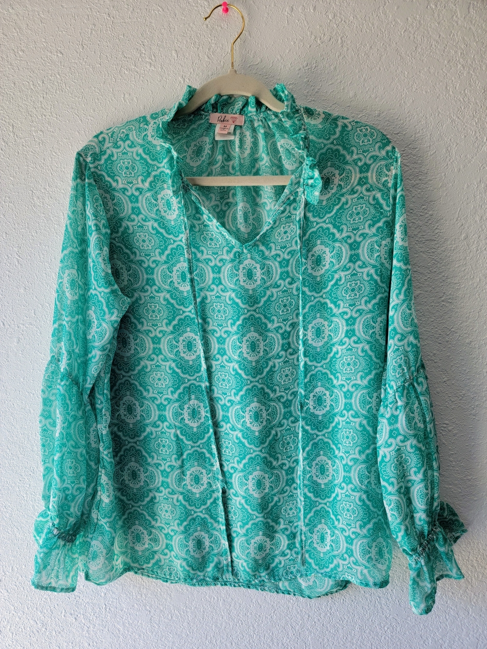 Teal Medallion V-Neck Blouse